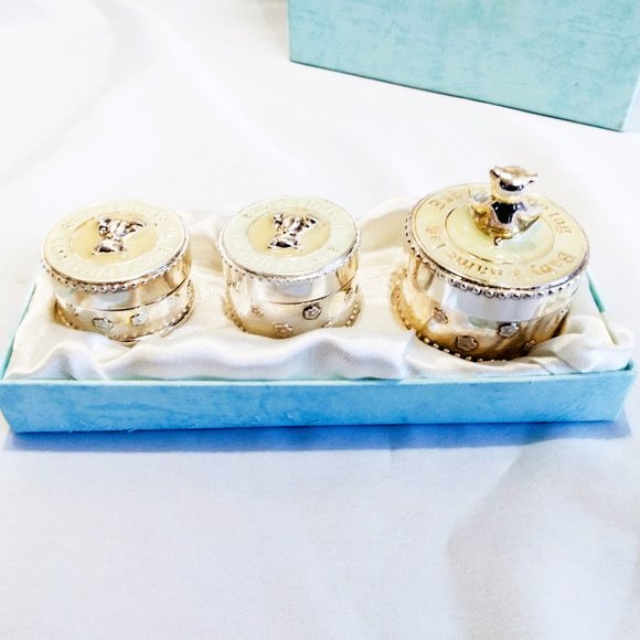 Elegance-Baby Name Tag, First Curl, First Tooth Set-3 Piece Silver Tone Set - Picture 5 of 13